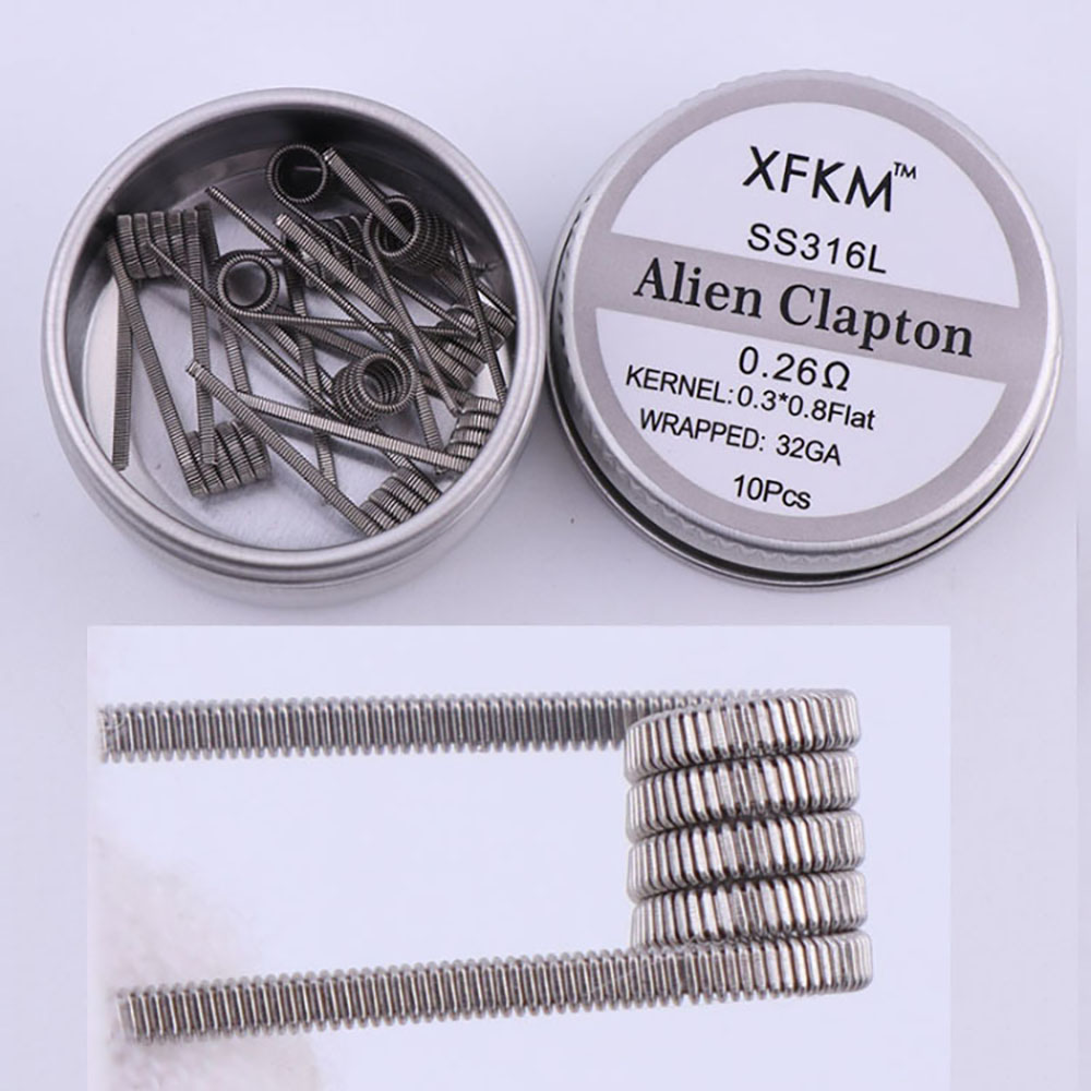 Clapton Wire Pre Built - Ss316l-スパイラルチュパードプレッダーコイル,10ピース/箱,ジャンプトン,アプリケンドラタ用,加熱ワイヤー