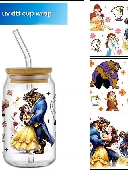 Rdta Tank Glass - 漫画で人気のプリンセスUV DTFカップラップ（16オンスのリビーグラス缶カップコーヒー用）卸売3D転写ステッカー家の装飾