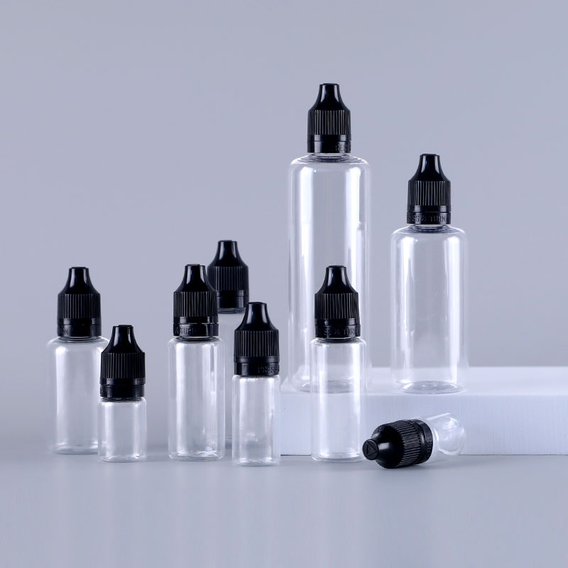 Juice Bottle Dropper - 100個入り 5ml 10ml 30ml 空のEジュースボトル PETプラスチック製スポイトバイアル、細長い先端と開封防止シールキャップ付き