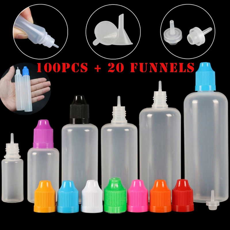 Juice Bottle Dropper - 100 個 3/5/10/15/20/30/50/100/120 ミリリットル空のLDPEプラスチック絞り可能な液体ジュースドロッパーアイボトルロングチップキャップ容器