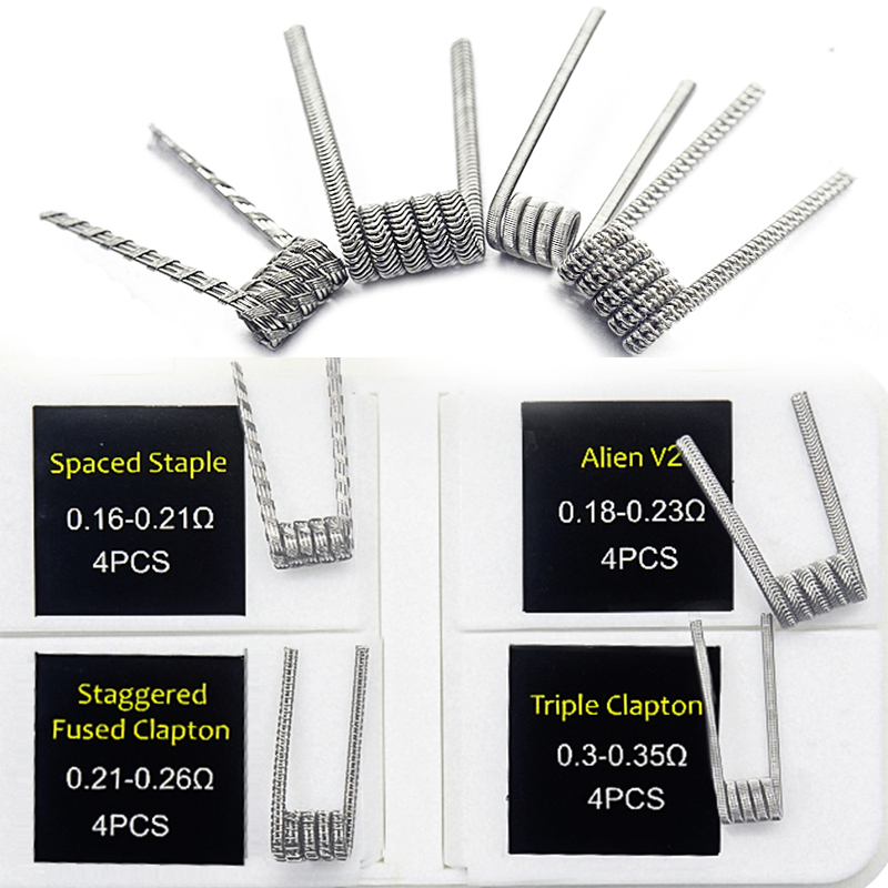 Clapton Wire Pre Built - 16 個 NI80 フューズドクラプトン事前構築コイル間隔ステープルエイリアン v2 スタッガードコイルトリプルクラプトン抵抗
