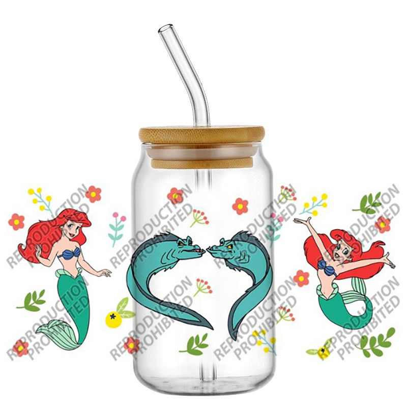 人気のレトロ漫画人魚姫アリエル有名16オンスUV DTF 3 - Rdta Tank Glass のレビューと価格