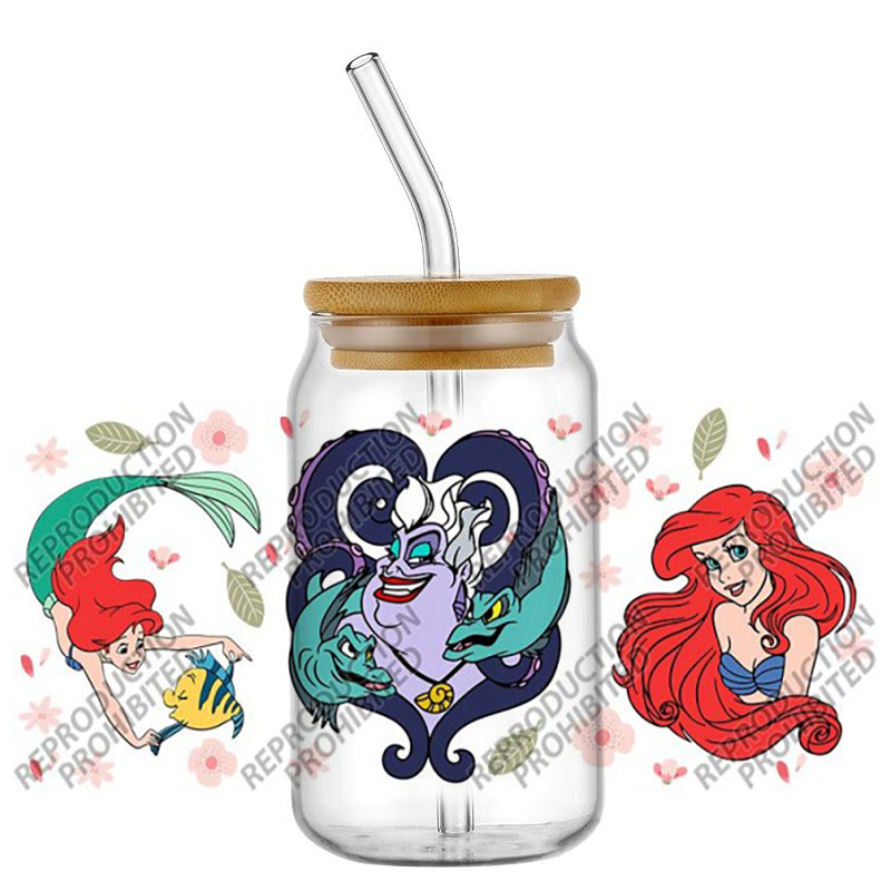 人気のレトロ漫画人魚姫アリエル有名16オンスUV DTF 3 - Rdta Tank Glass のレビューと価格